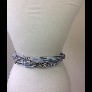 Vintage Rhea Gray Leather Belt Gold Link Wrap